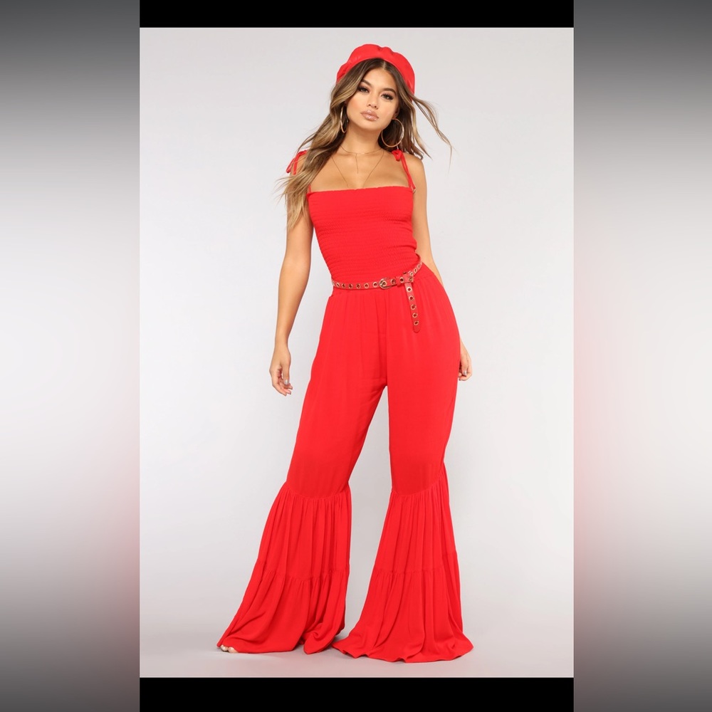 Red Linen Jump Suit